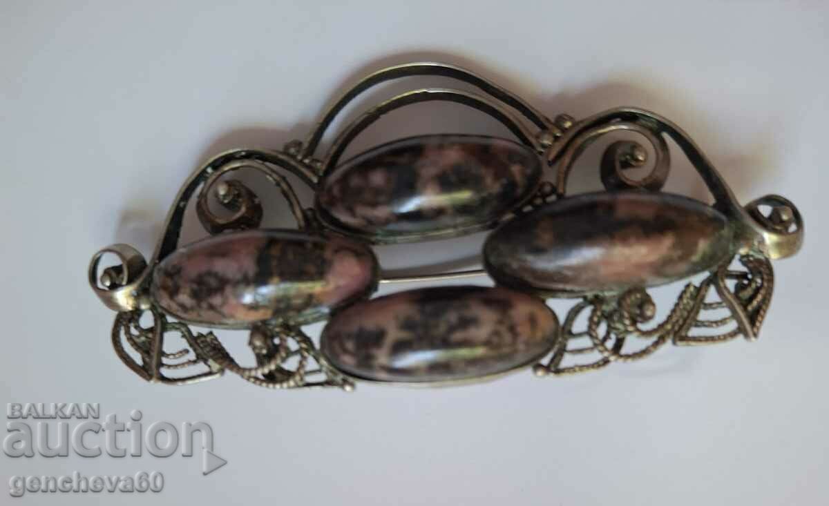 Vintage brooch with natural stones rhodonite/USSR with price 30.00 BGN | € 15.34 Vintage brooch with natural stones rhodonite/USSR with price 30.00 BGN | € 15.34