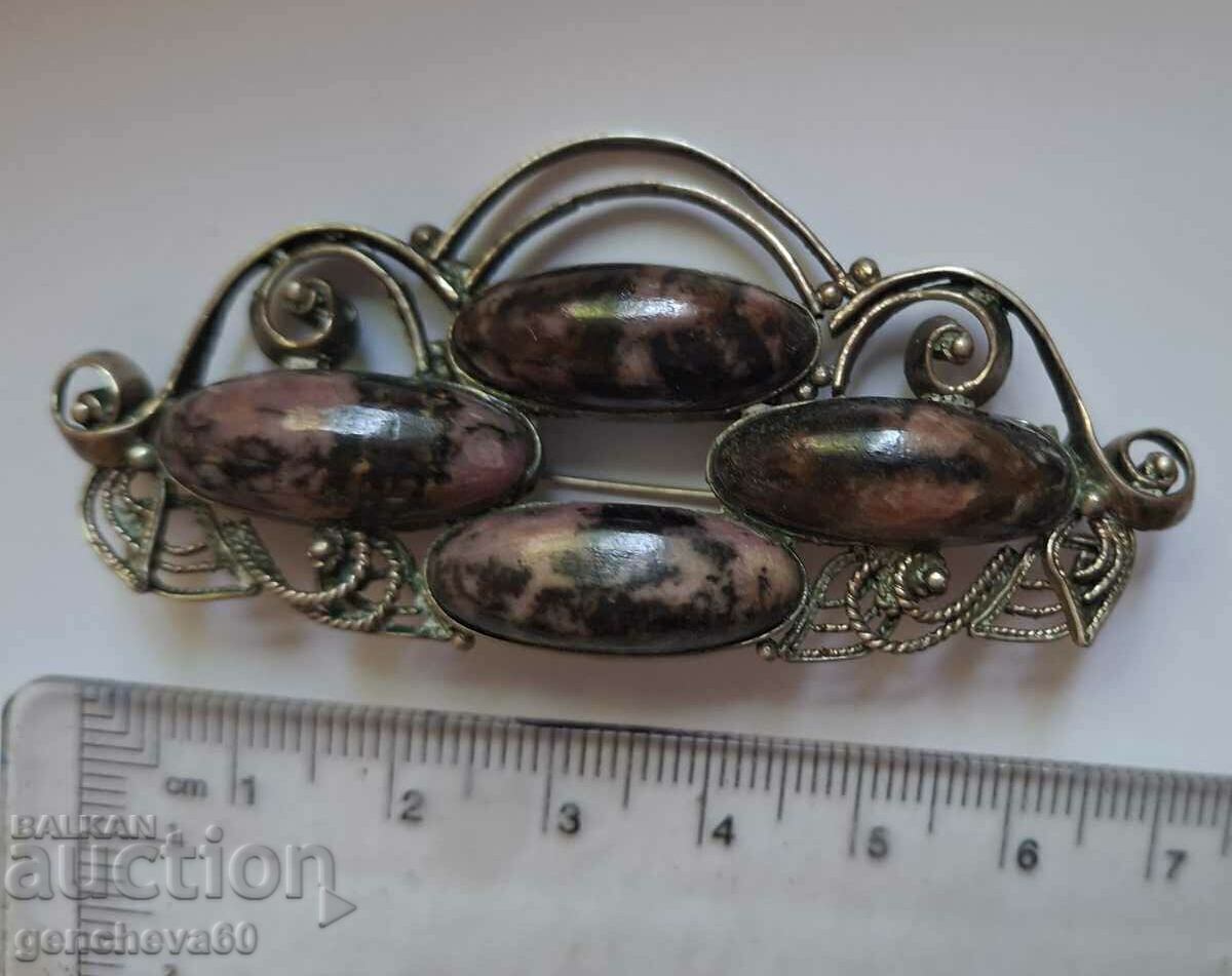 Vintage brooch with natural stones rhodonite/USSR - 5 Vintage brooch with natural stones rhodonite/USSR - 5
