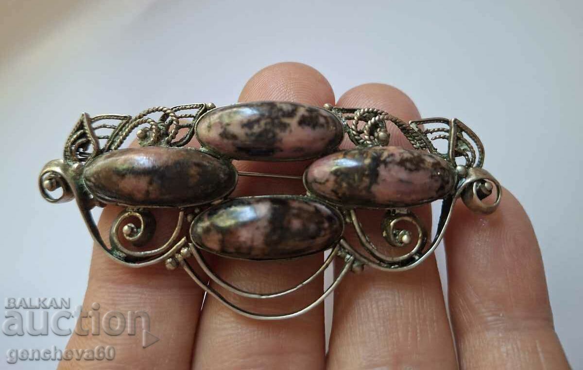 Vintage brooch with natural stones rhodonite/USSR Vintage brooch with natural stones rhodonite/USSR
