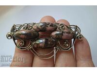 Broșă vintage cu pietre naturale rodonit/URSS