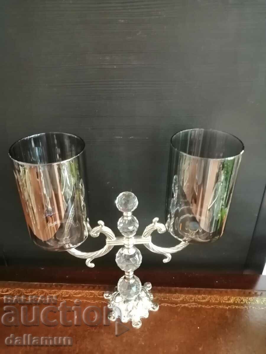 Auction luxury metal candle holder with glass jars Auction luxury metal candle holder with glass jars