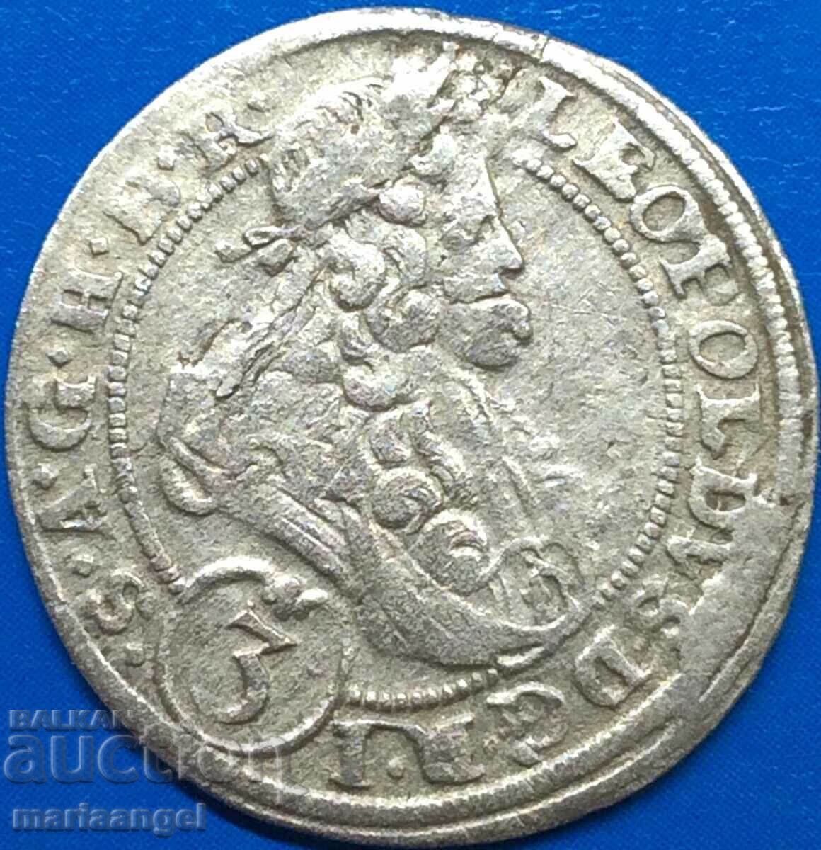 Silesia 3 Kreuzer 1696 Leopold Austria silver