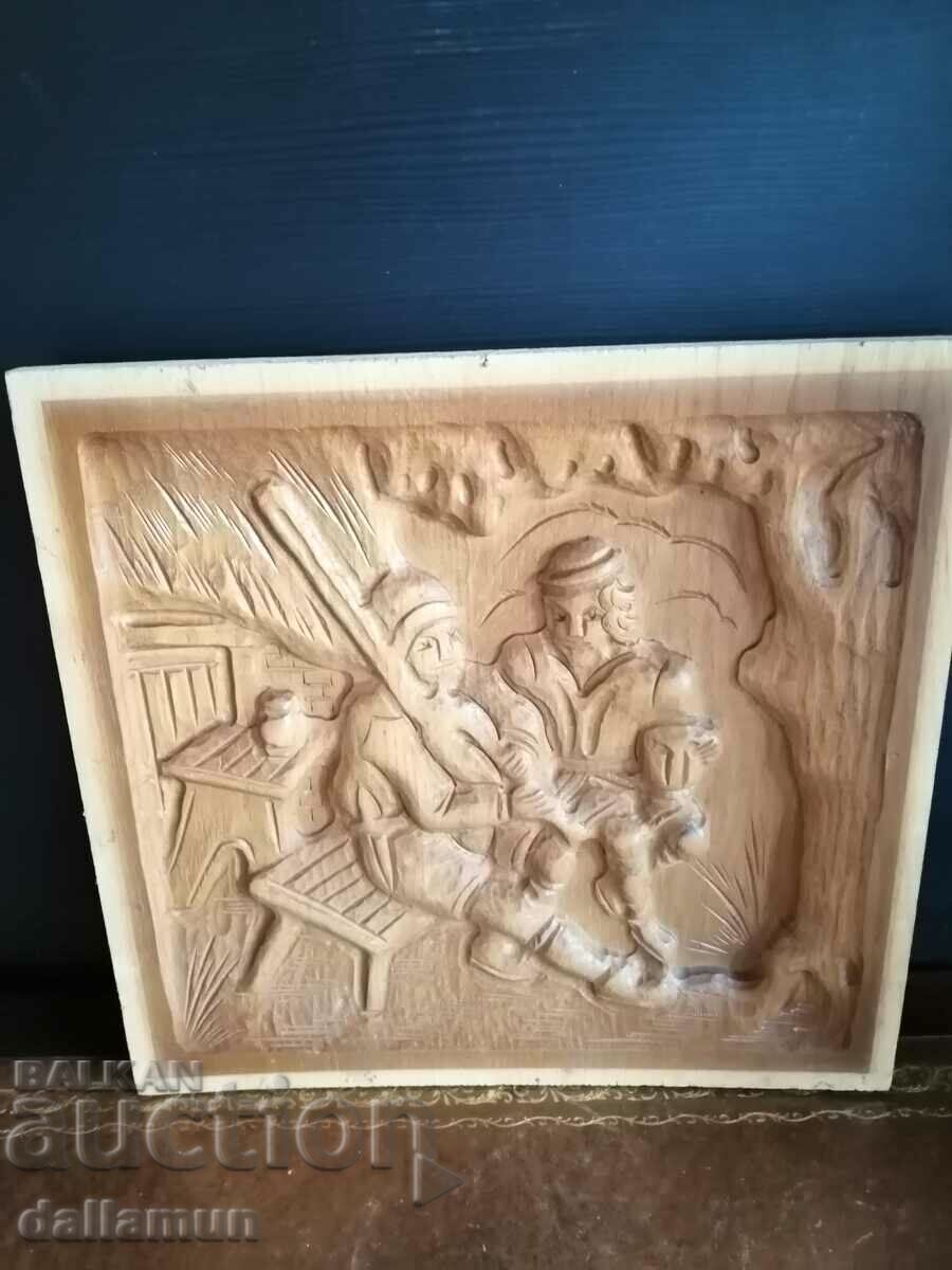 Auction old wood carving panel 30/30 cm Auction old wood carving panel 30/30 cm