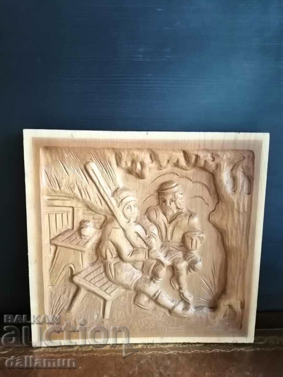 old wood carving panel 30/30 cm