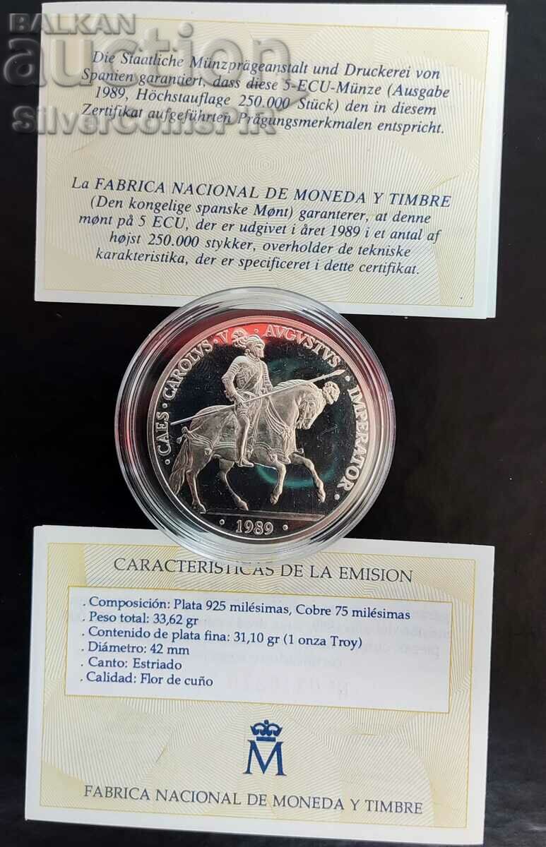 Сребро 5 Екю Карл Велики 1989 Испания