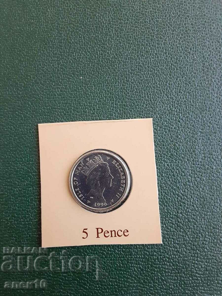 O - in Man 5 pence 1990