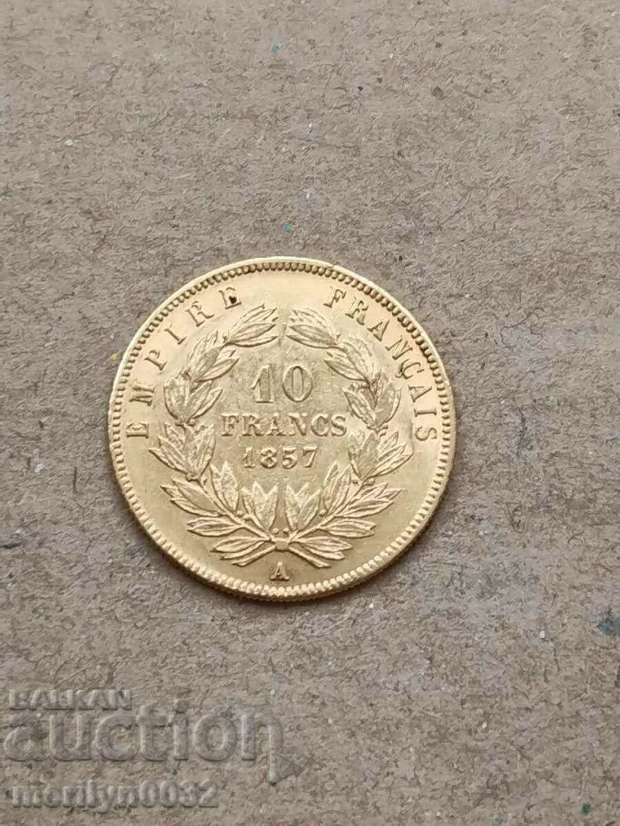 10 франка 1857 год Франция  злато 3.22  900/1000