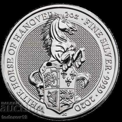 Silver 2 oz The White Horse of Hanover - St. της Βασίλισσας 2020