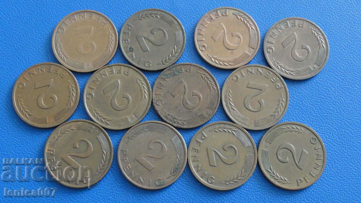 Germany (FRG) - 2 pfenning (12 pieces) with price 10.00 BGN | € 5.11 Germany (FRG) - 2 pfenning (12 pieces) with price 10.00 BGN | € 5.11