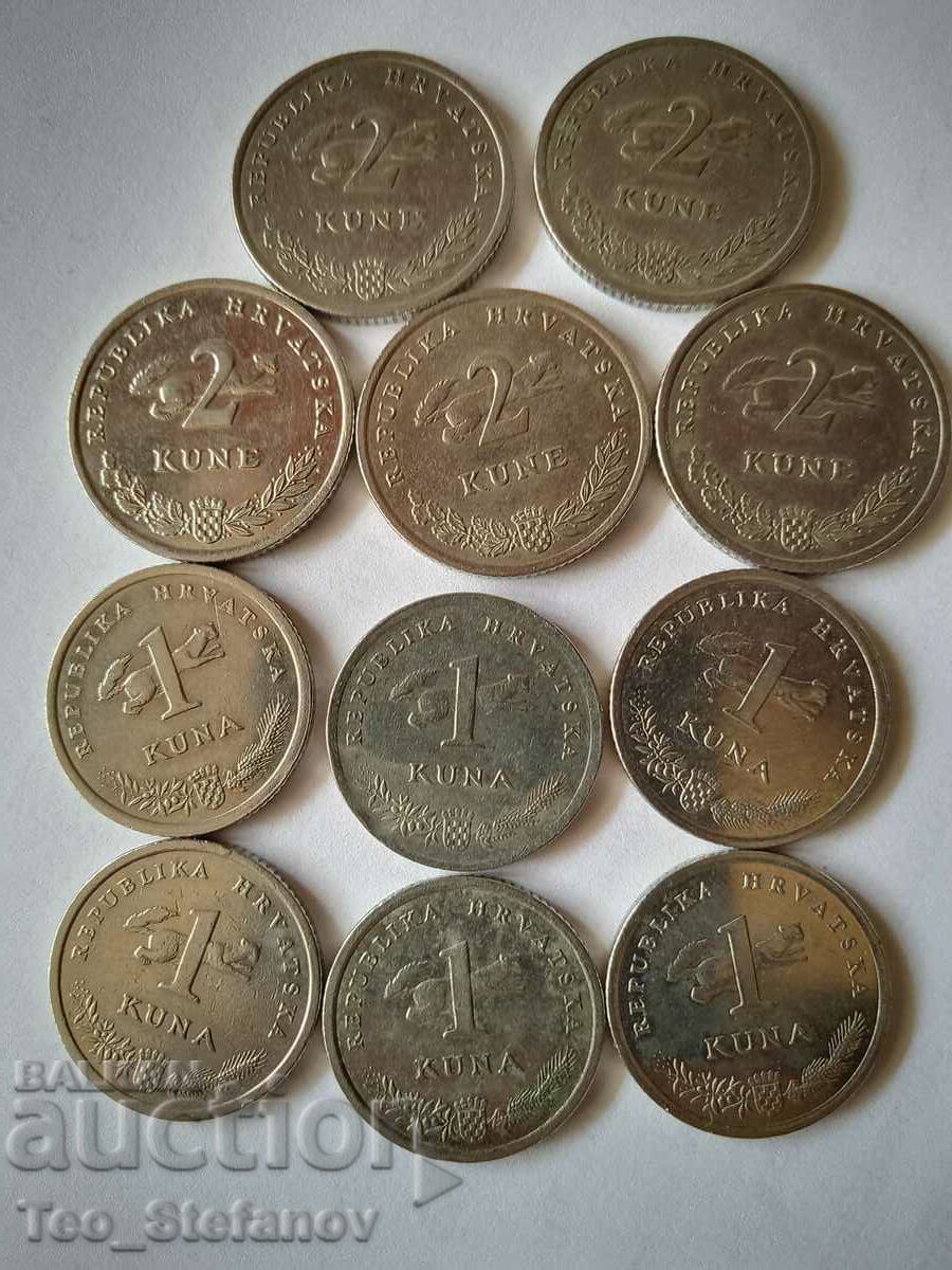 lot 1 and 2 kuna from 1993 to 2018 Croatia