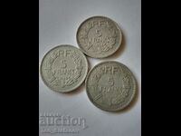 lot 5 francs 1945, 1948 and 1949 France