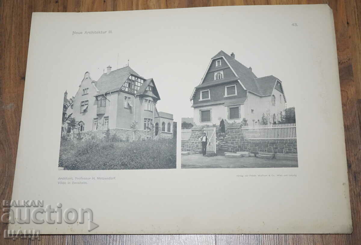 1895 Βιέννη Αρχιτεκτονική λιθογραφία μιας βίλας