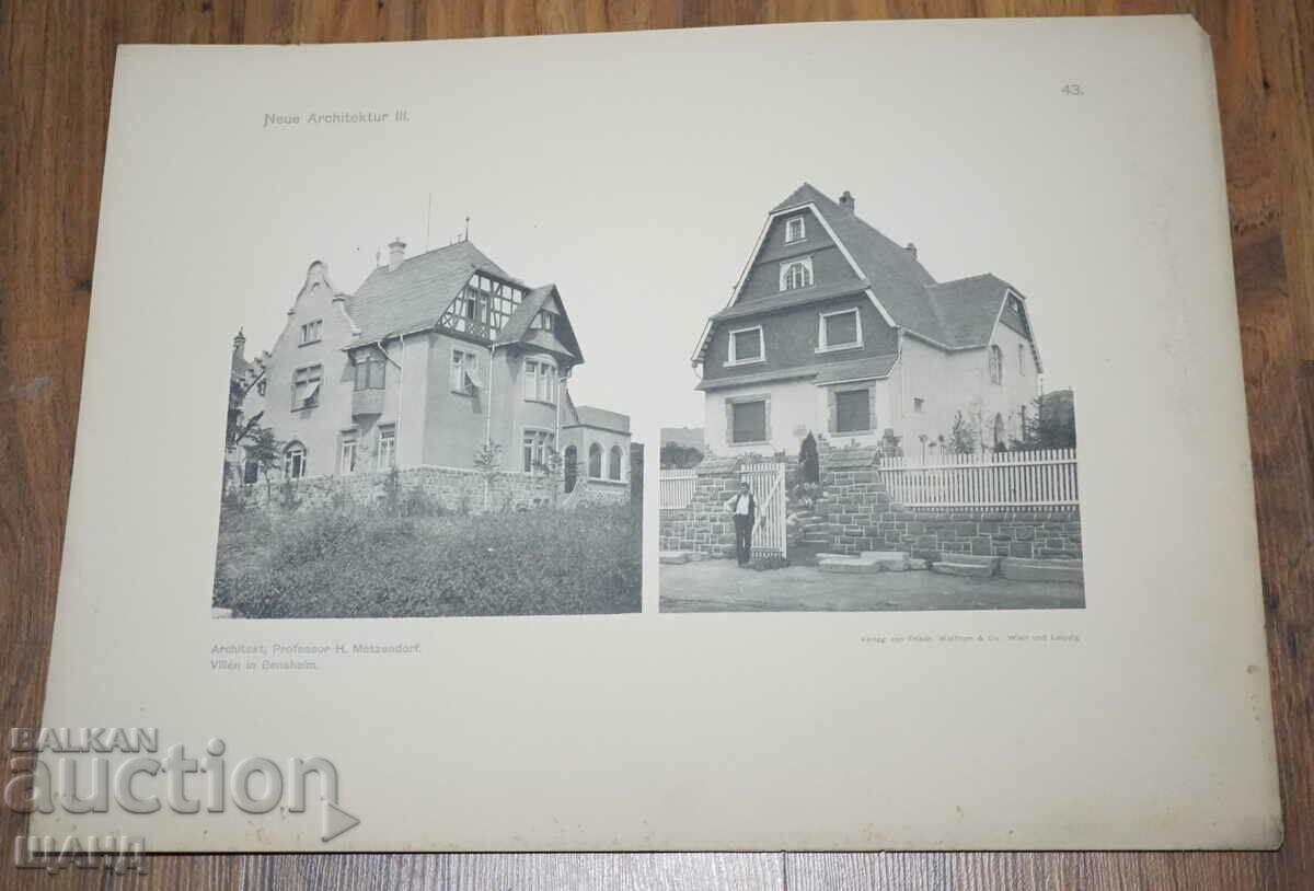 1895 Vienna Architectural lithograph of a house villa