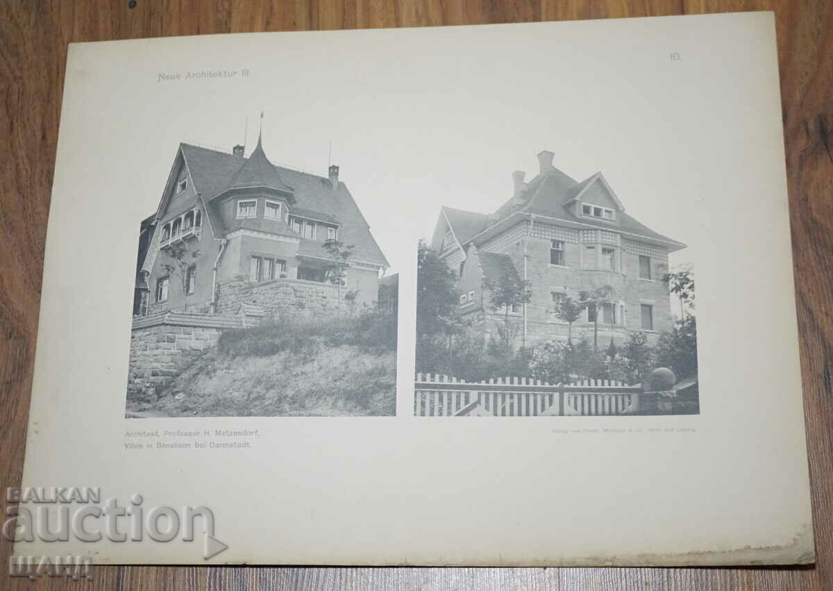 1895 Viena Litografia arhitecturală a unei vile de casă