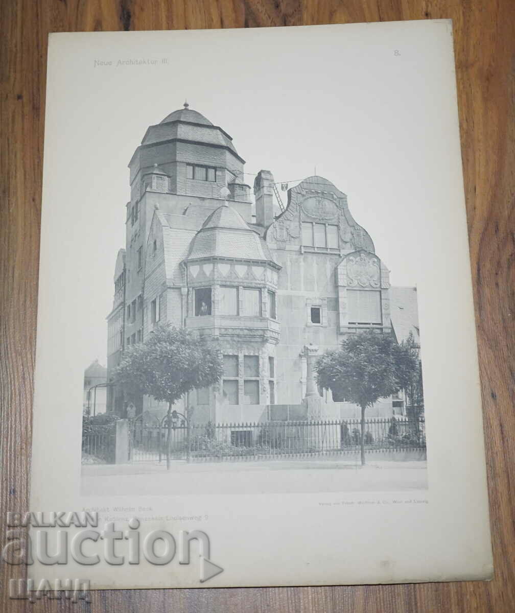 1895 Βιέννη Αρχιτεκτονική λιθογραφία μιας βίλας