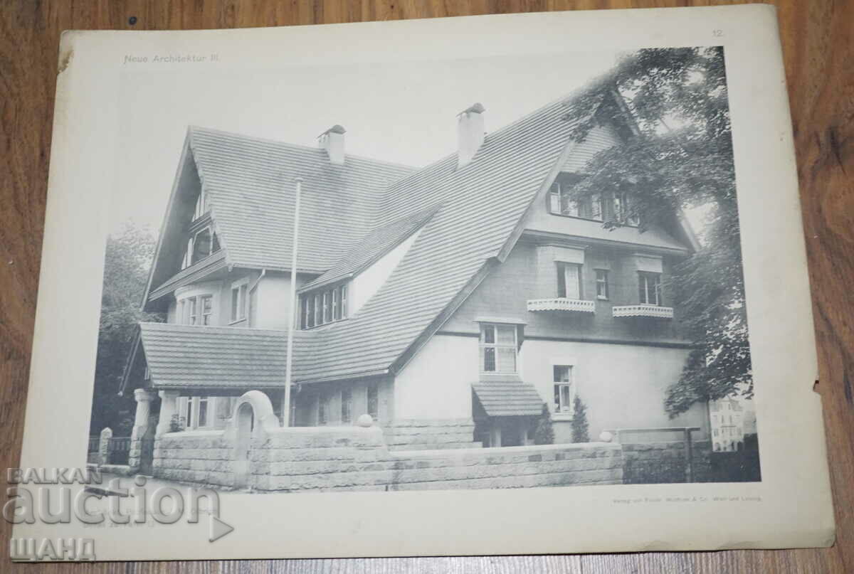 1895 Vienna Architectural lithograph of a house villa