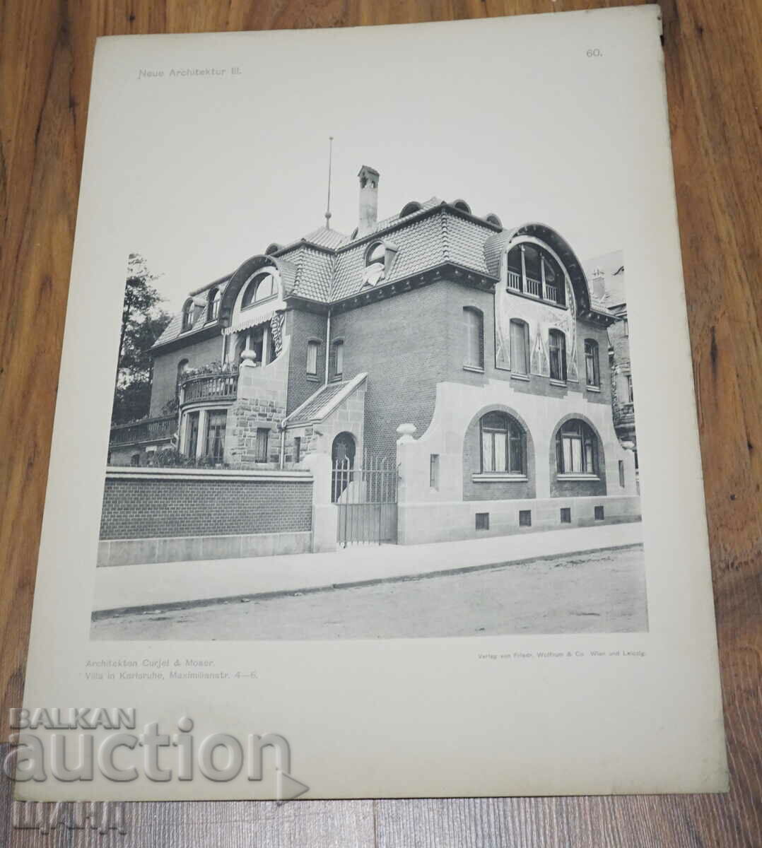 1895 Vienna Architectural lithograph of a house villa