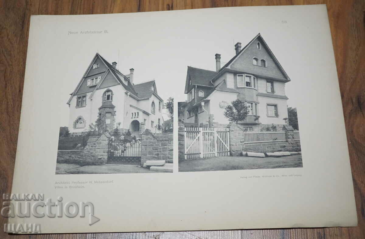 1895 Vienna Architectural lithograph of a house villa