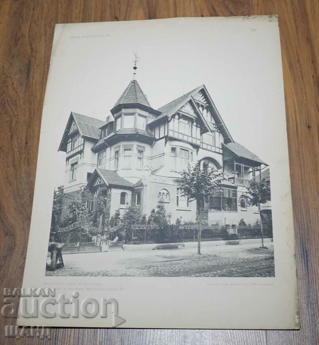 1895 Vienna Architectural lithograph of a house villa