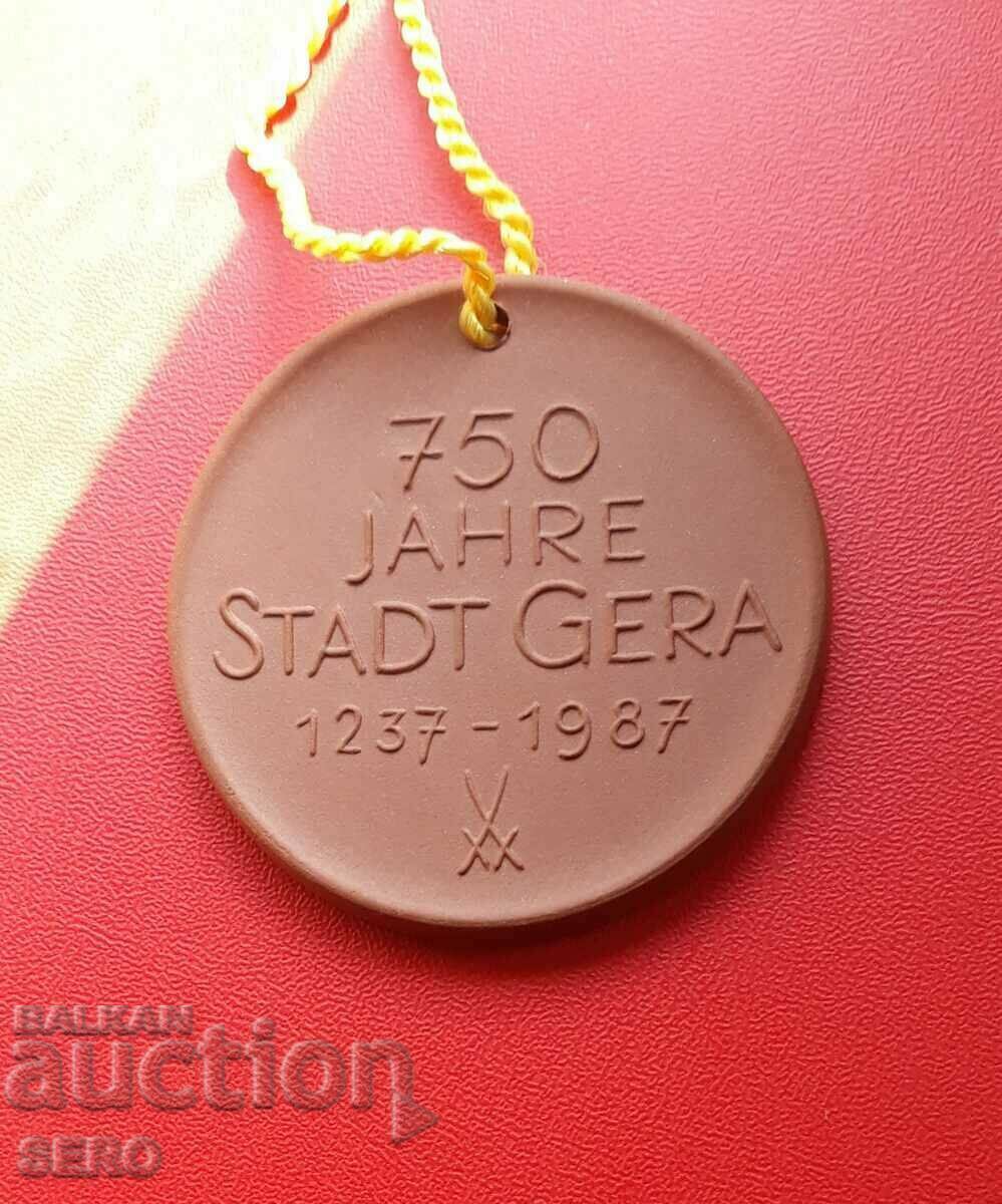 Germania-GDR-medalie de porțelan-750 de ani orașul Gera