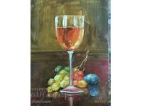 Pictura pictura in ulei - Natura statica - Pahar de vin cu struguri