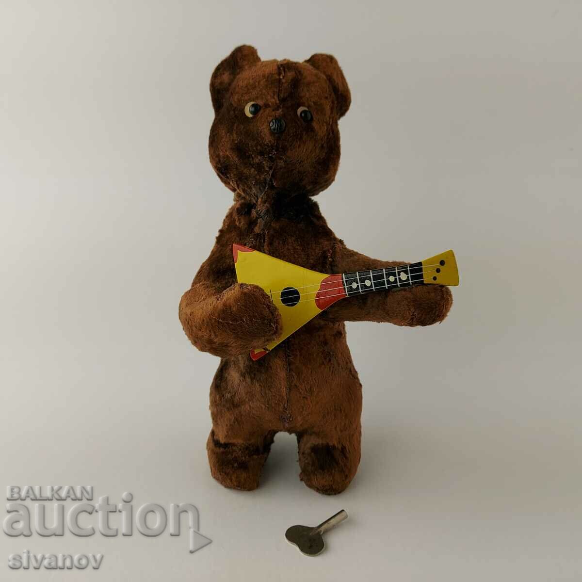 Old winding toy bear Balalaika USSR 60s #5619