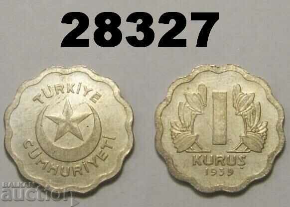 Turkey 1 kuruş 1939 Excellent