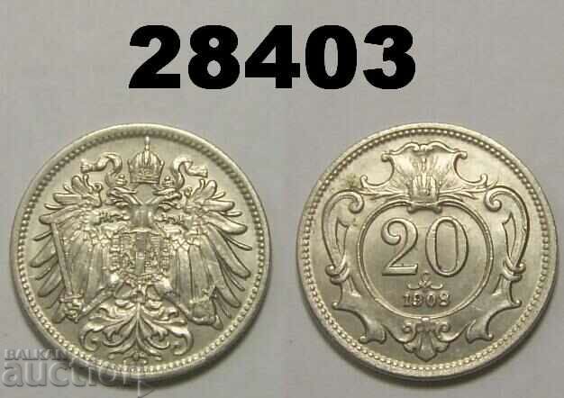 Австрия 20 хелера 1908