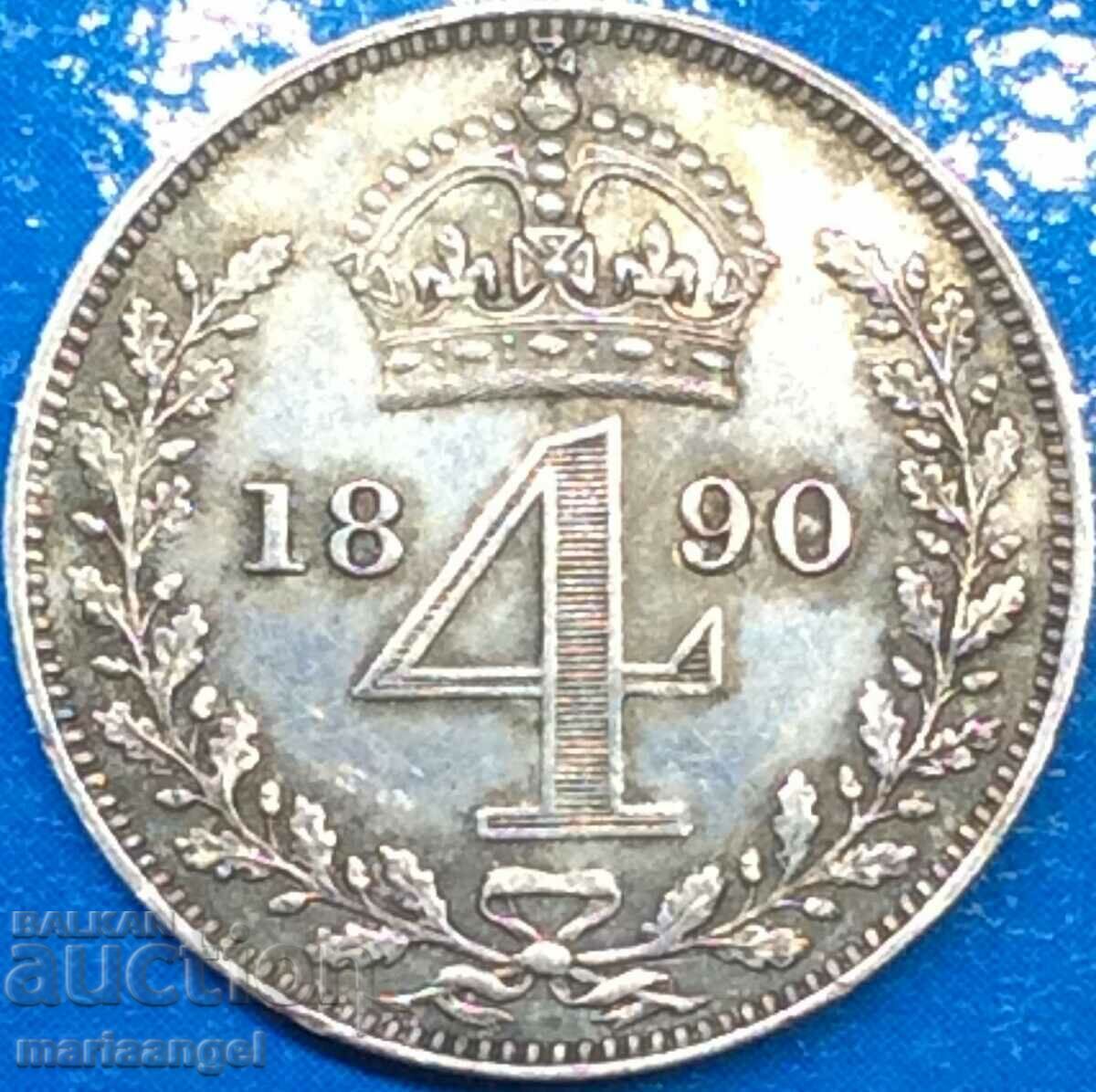 Maundy Great Britain 4 pence 1890 young Victoria rare