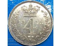 Great Britain 4 Pence 1878 Maundy Victoria Silver - RR