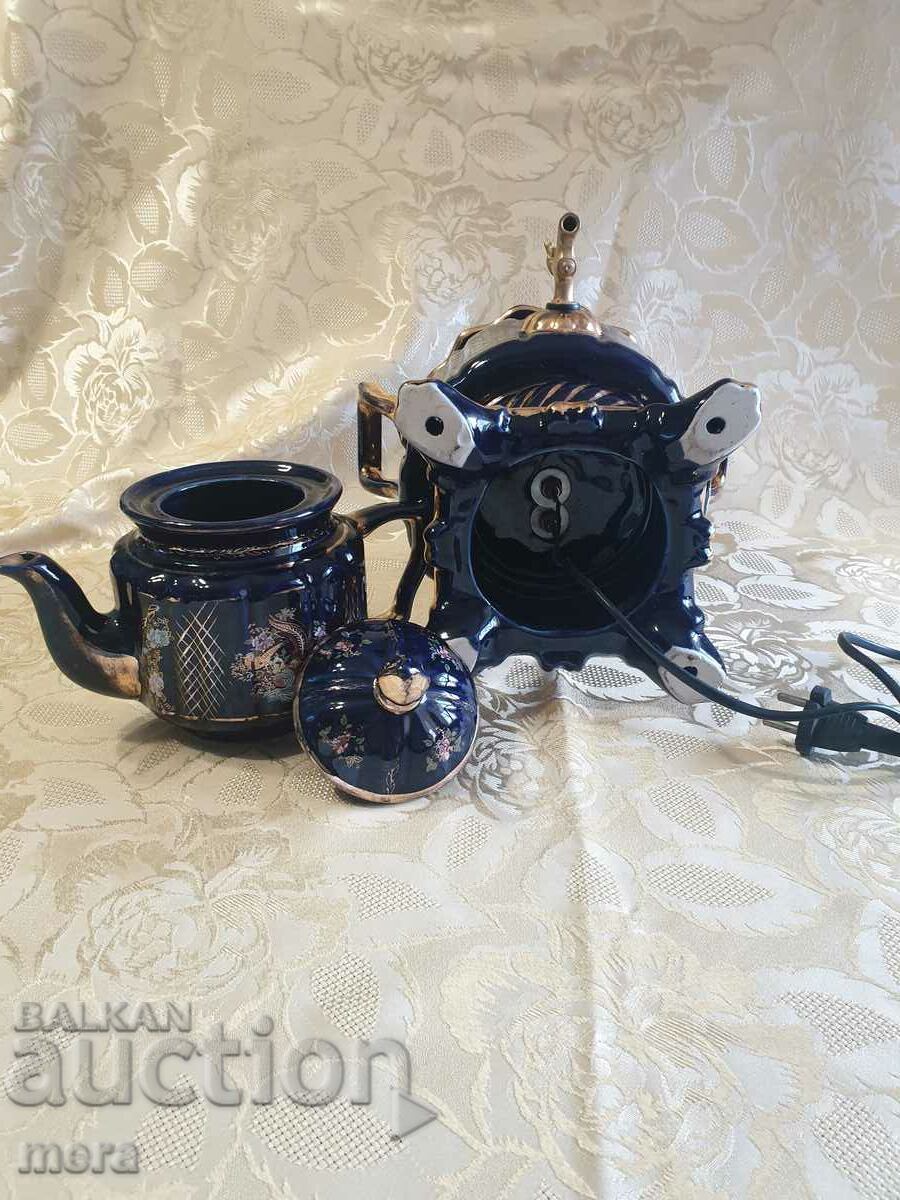 Samovar mare din porțelan cobalt cu ceainic - 5