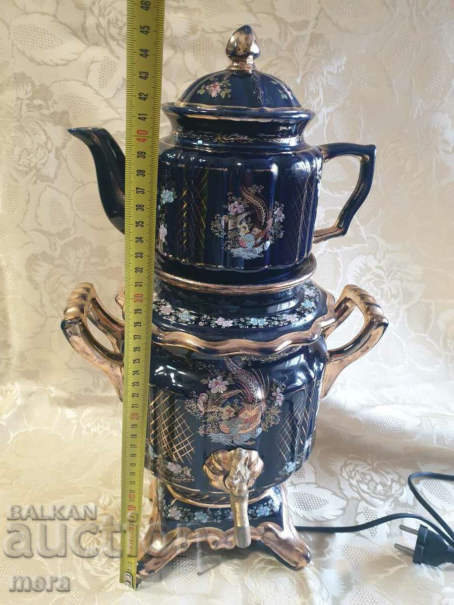 Samovar mare din porțelan cobalt cu ceainic - 6