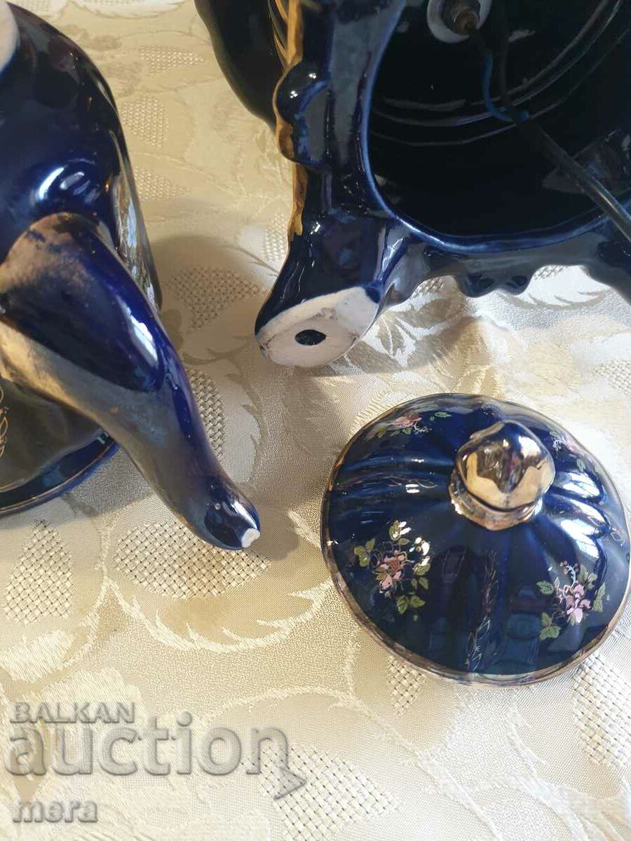 Samovar mare din porțelan cobalt cu ceainic - 7