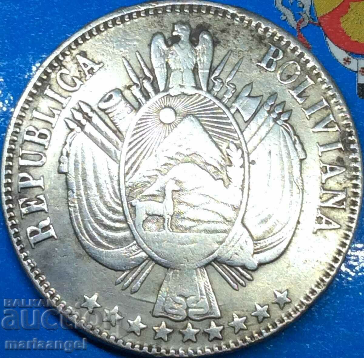 Bolivia 1865 1 boliviano 24,85g argint - extrem de rar