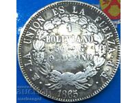 Bolivia 1865 1 boliviano 24.85g silver - extremely rare