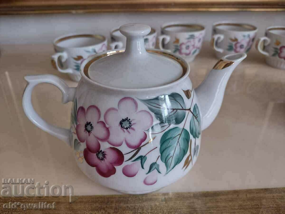 Russian porcelain tea/coffee service, hand painted, marked - 5 Russian porcelain tea/coffee service, hand painted, marked - 5