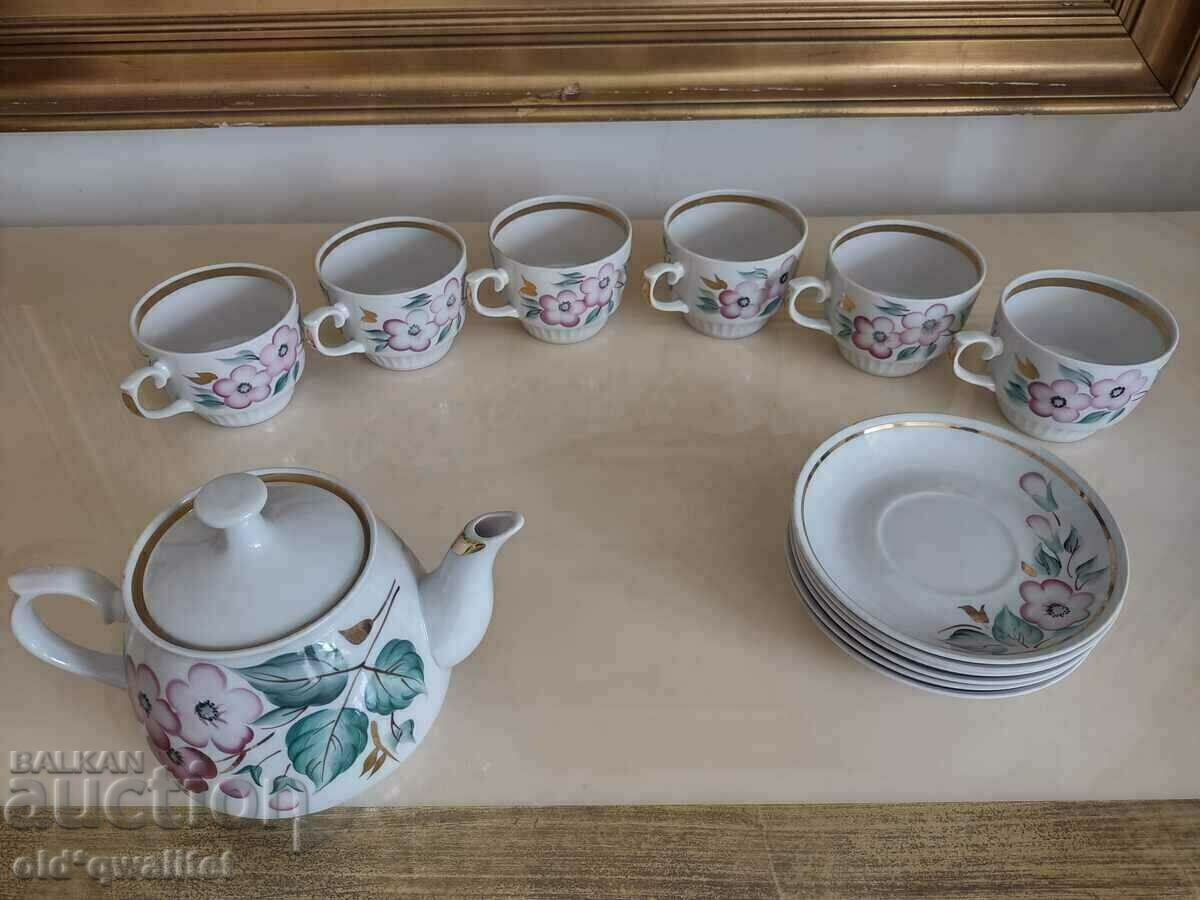 Russian porcelain tea/coffee service, hand painted, marked - 6 Russian porcelain tea/coffee service, hand painted, marked - 6