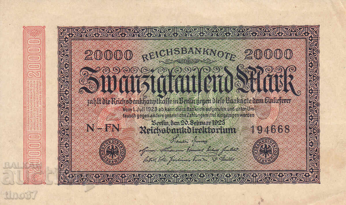 tino37- GERMANY - 20000 MARKS -1923 - XF with price 2.90 BGN | € 1.48 tino37- GERMANY - 20000 MARKS -1923 - XF with price 2.90 BGN | € 1.48