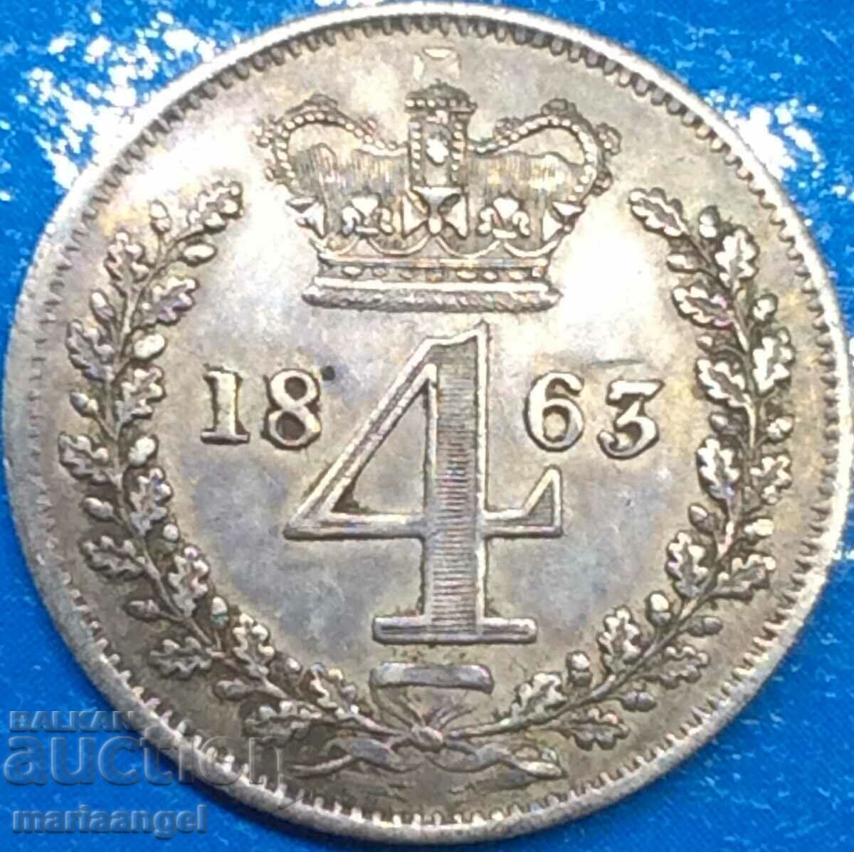 Marea Britanie 4 Pence 1863 Maundy Victoria Silver