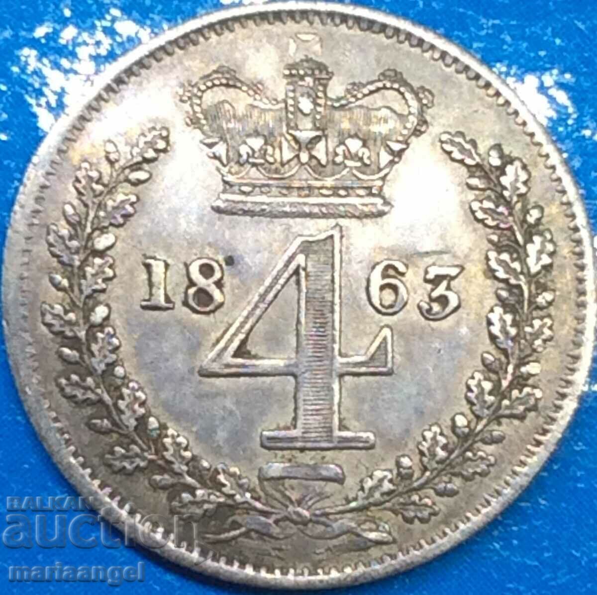 Great Britain 4 Pence 1863 Maundy Victoria Silver