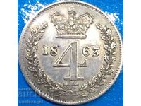 Великобритания 4 пенса 1863 Маунди Виктория сребро
