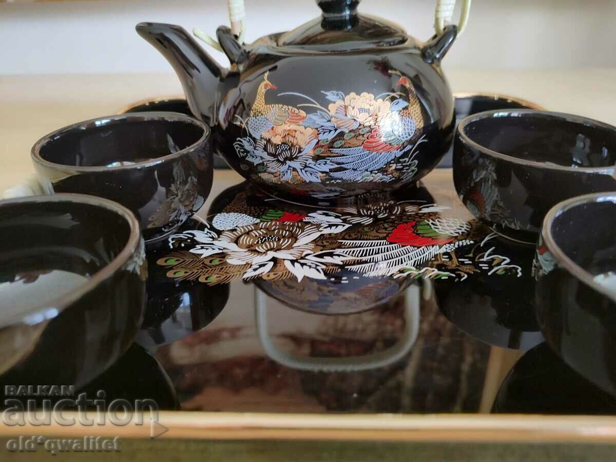 Delivery of Green tea service, porcelain, with tray, motifs Delivery of Green tea service, porcelain, with tray, motifs