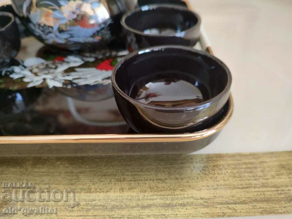 Green tea service, porcelain, with tray, motifs - 5 Green tea service, porcelain, with tray, motifs - 5