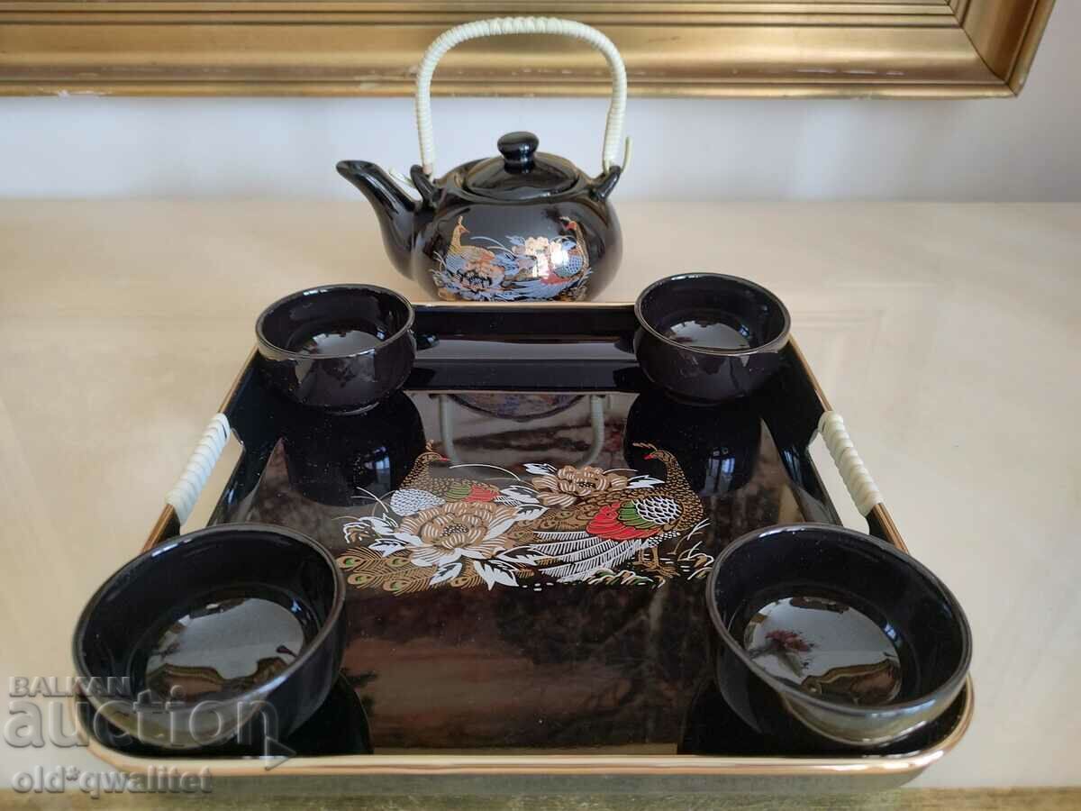 Green tea service, porcelain, with tray, motifs - 6 Green tea service, porcelain, with tray, motifs - 6
