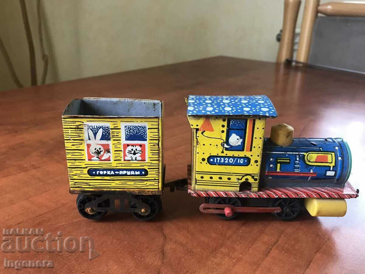 OLD TIN TOY LOCOMOTIVE WITH WAGON AND RAILS with price 19.00 BGN | € 9.71 OLD TIN TOY LOCOMOTIVE WITH WAGON AND RAILS with price 19.00 BGN | € 9.71