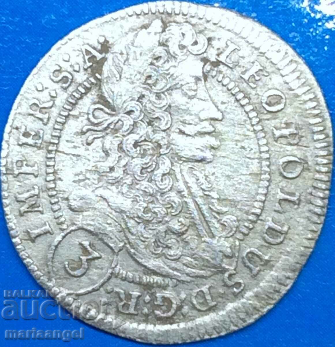 3 Kreuzers 1704 Austria Leopold Habsburg argint