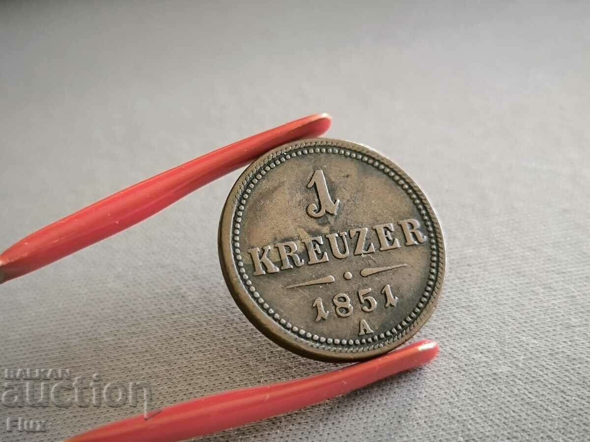 Монета - Австрия - 1 кройцер | 1851г.; серия А