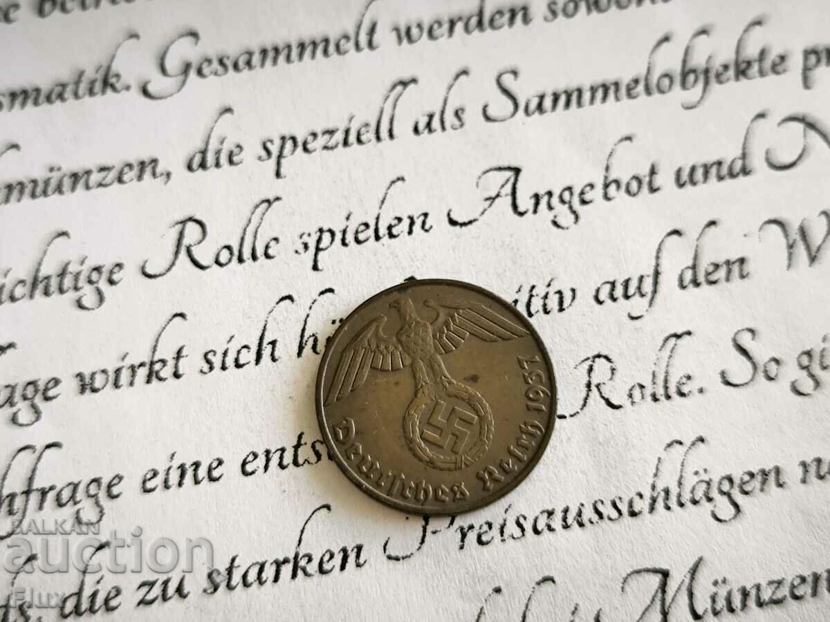 Coin - Third Reich - Germany - 1 Pfennig | 1937; series E with price 7.60 BGN | € 3.89 Coin - Third Reich - Germany - 1 Pfennig | 1937; series E with price 7.60 BGN | € 3.89