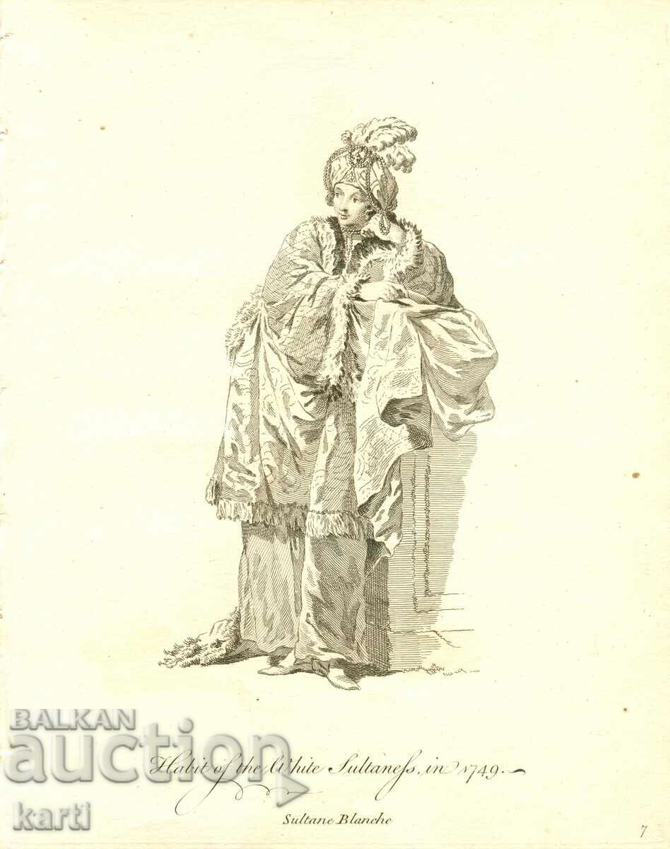 OLD ENGRAVING - 1757 - WHITE SULTAN - COSTUME - ORIGINAL