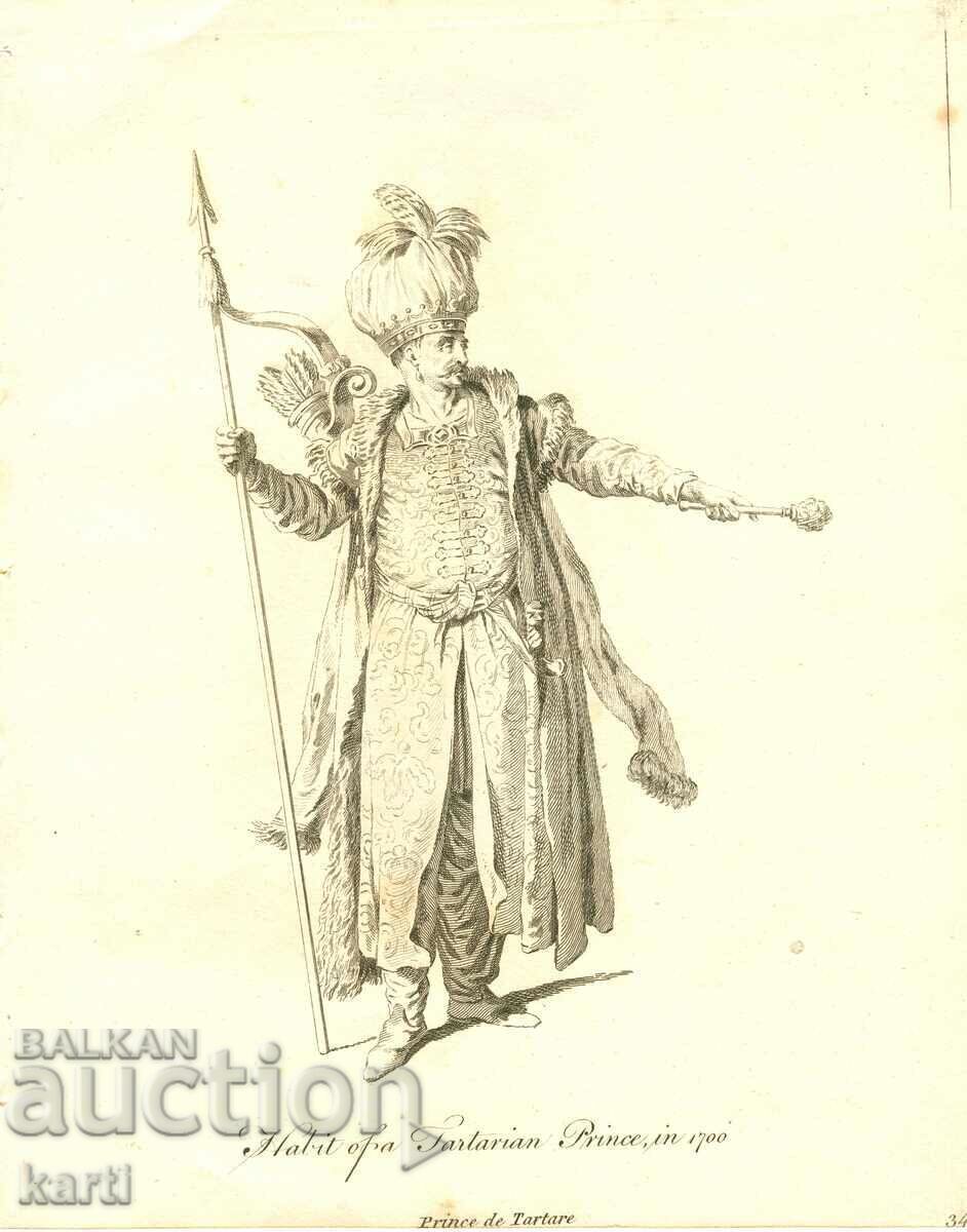 GRAVURĂ VECHE - 1757 - PRINȚ TĂTAR - COSTUM - ORIGINAL GRAVURĂ VECHE - 1757 - PRINȚ TĂTAR - COSTUM - ORIGINAL